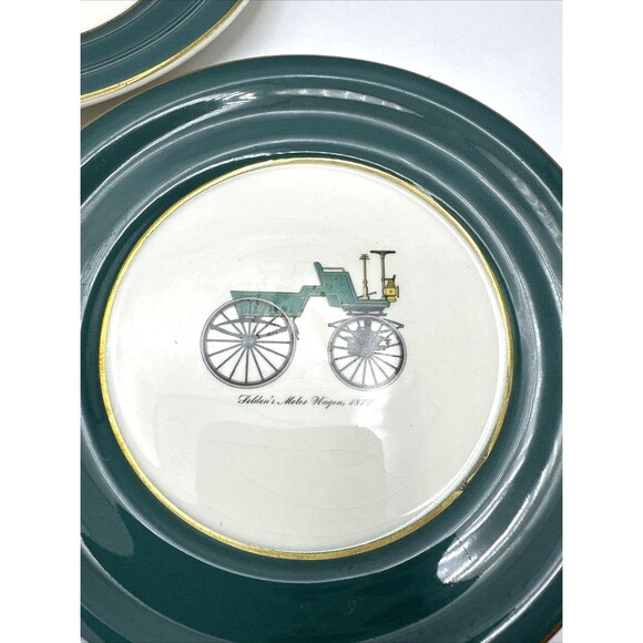 Harker Pottery Co 22kt Gold/Green Antique Cars Dessert Set 3 Pieces SEE DESCRIPT - Picture 4 of 10